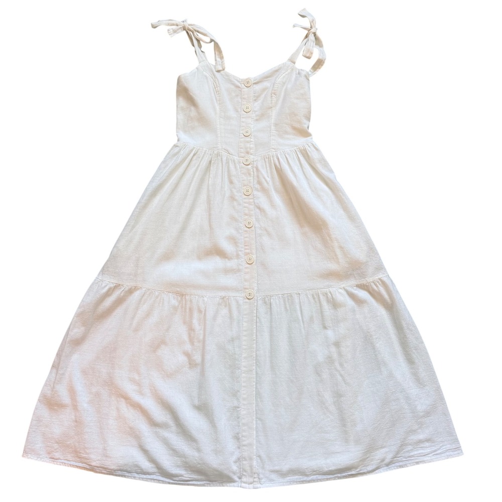Urban Outfitters White Cotton Button Down Tie Strap Tiered Midi Dress Womens S - Picture 2 of 16